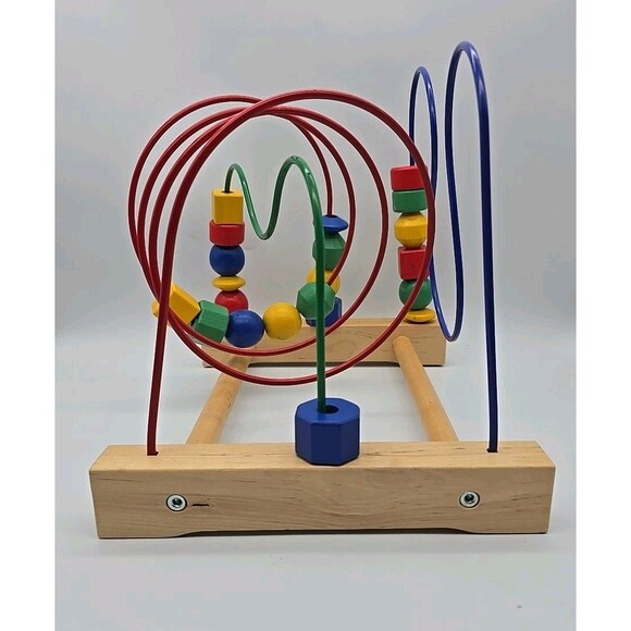 IKEA Wooden Circles Bead Maze Wire Roller Coaster Activity Puzzle 11x11x12" Toy - Picture 4 of 8